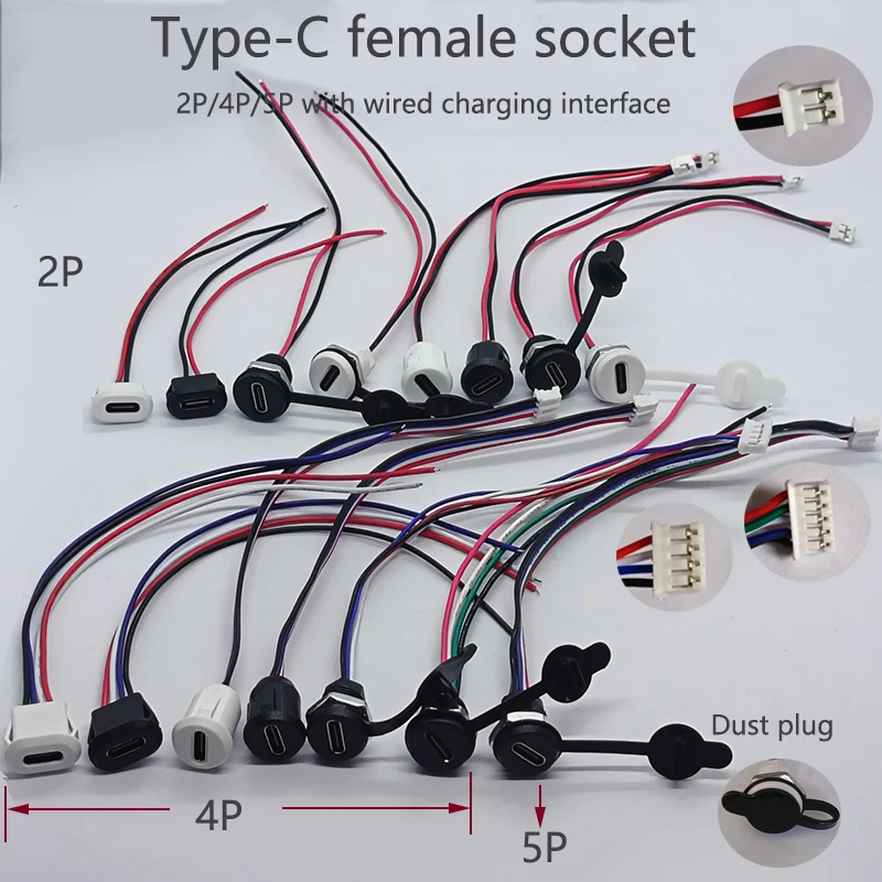 Type-C Female Socket With 2/4/5Pin Waterproof USB Interface PH2.0 Terminal Dustproof Plug For DIY/Outdoor Equipment/Smart Home