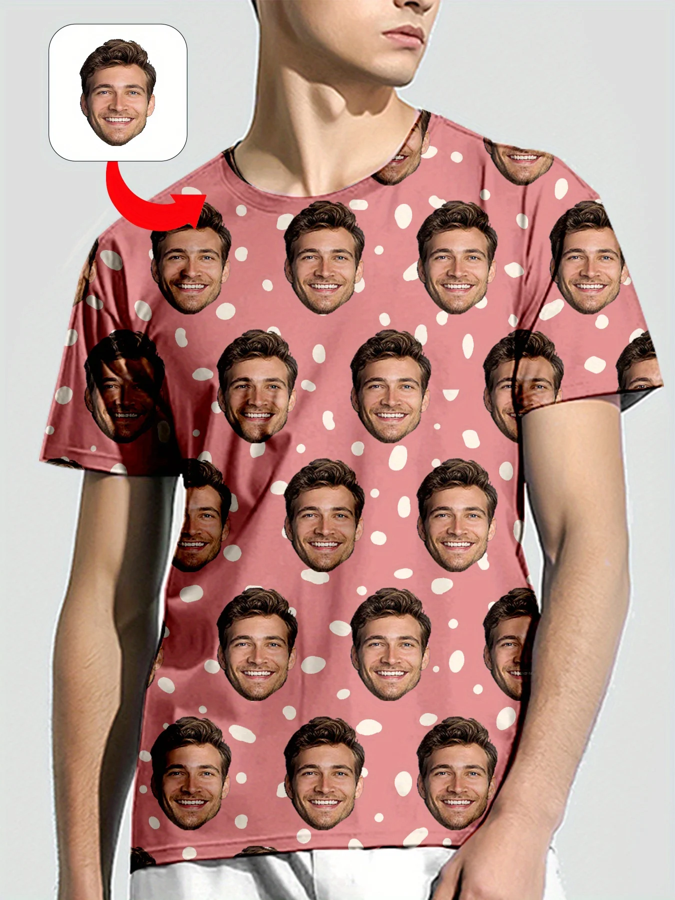 تي شيرت رجالي بطباعة وجه مخصص ثلاثي الأبعاد صورة كاملة مخصصة برقبة دائرية وأكمام قصيرة نمط حصري مخصص هدية صيفية