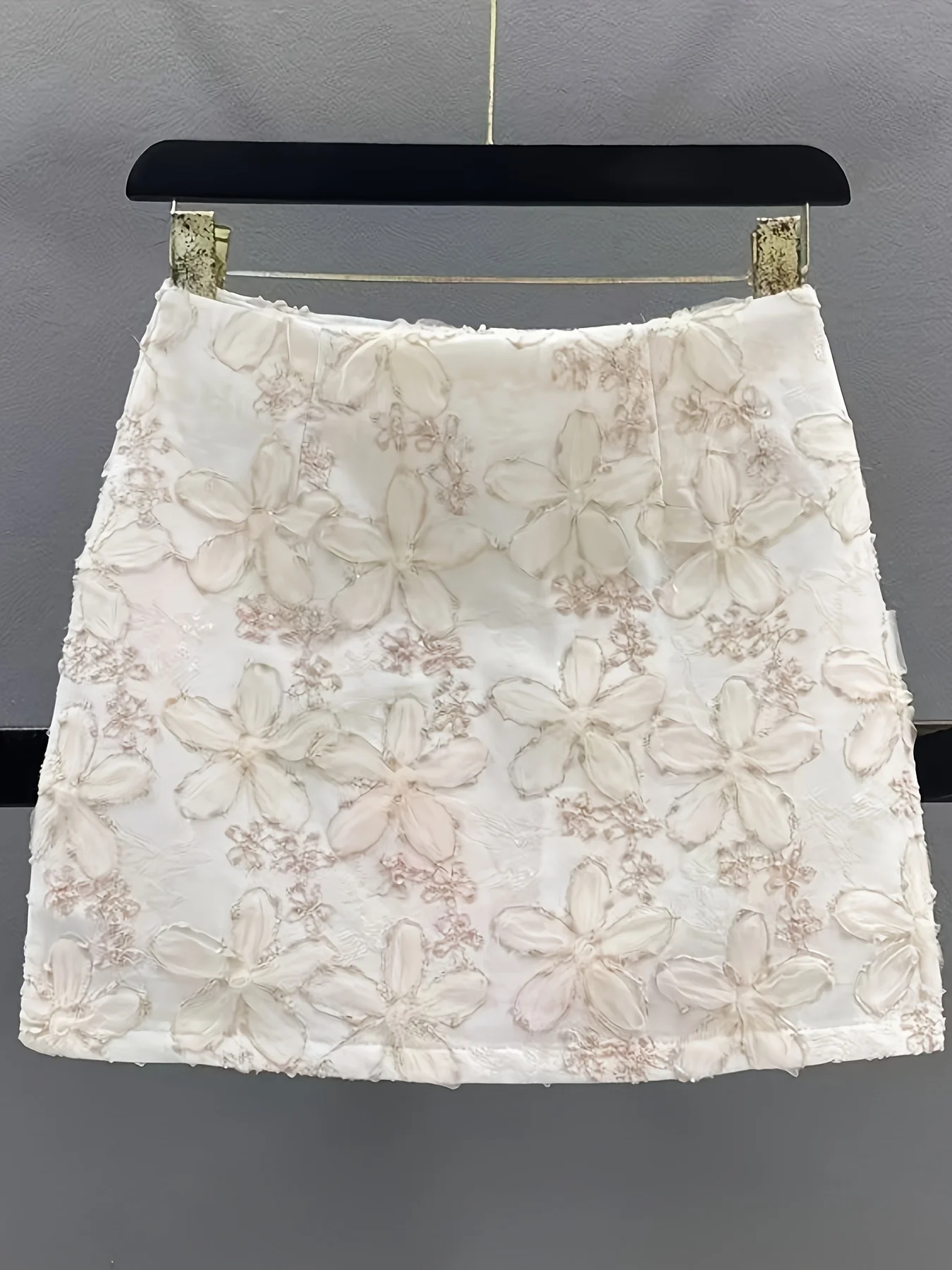 White Pink 3D Floral Embroidered Lace Mesh High-Waisted Mini Skirt for Women, Sweet and Ethereal Casual Party Skirt