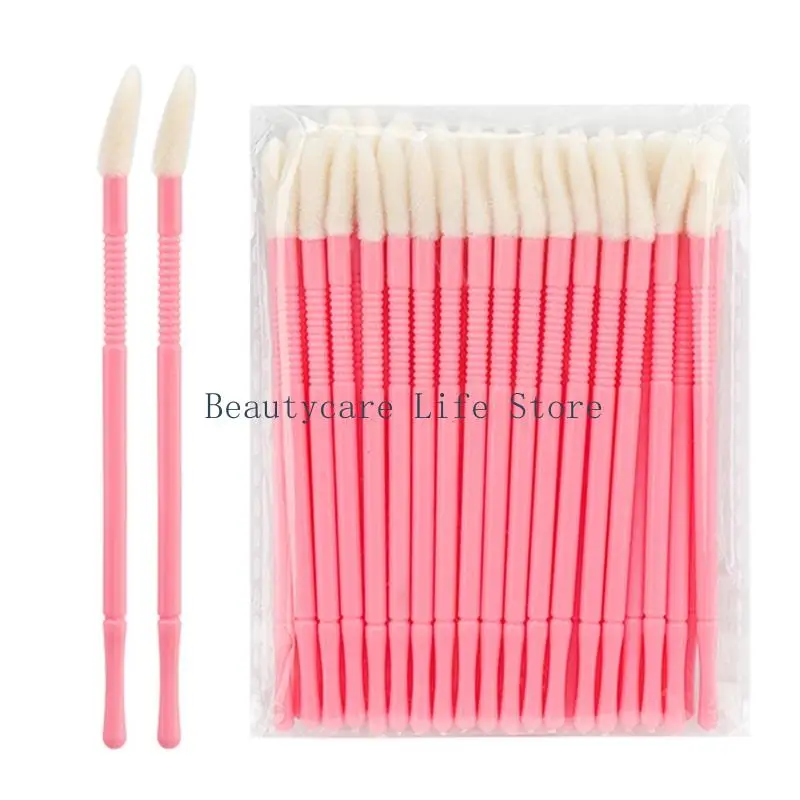 652C 100PCS Disposable Lip Brushes with Anti Slip Grips for Precise Lip Gloss Application Flocking Tip Makeup Tool