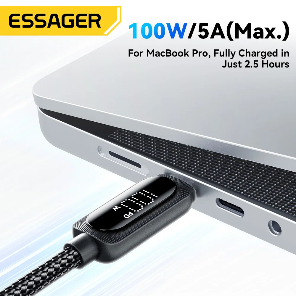 Essager 100W Type C To Type C digital display data Cable For Xiaomi Samsung PD Fast Charging Cable For Macbook iPad Tablet Cord