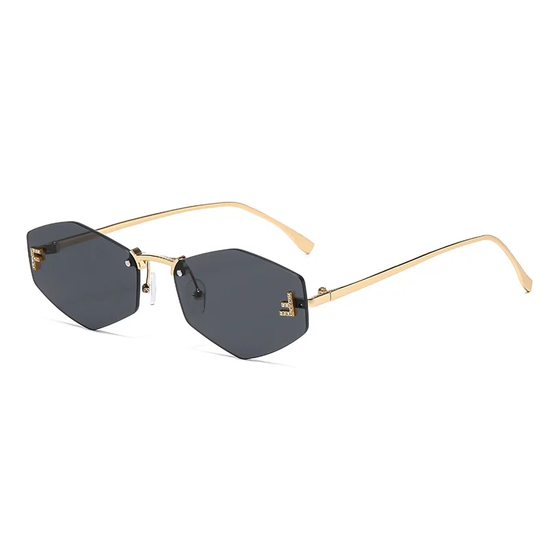 New frameless cut edge diamond sunglasses for fashionable street photography, cross-border letter F inlaid diamond high-end