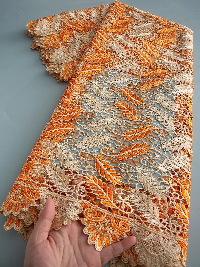 

Luxury Guipure Cord Lace Fabric 2025 High Quality African Water Soluble Lace Fabric Nigerian Stones Lace For Women Dresses 4544