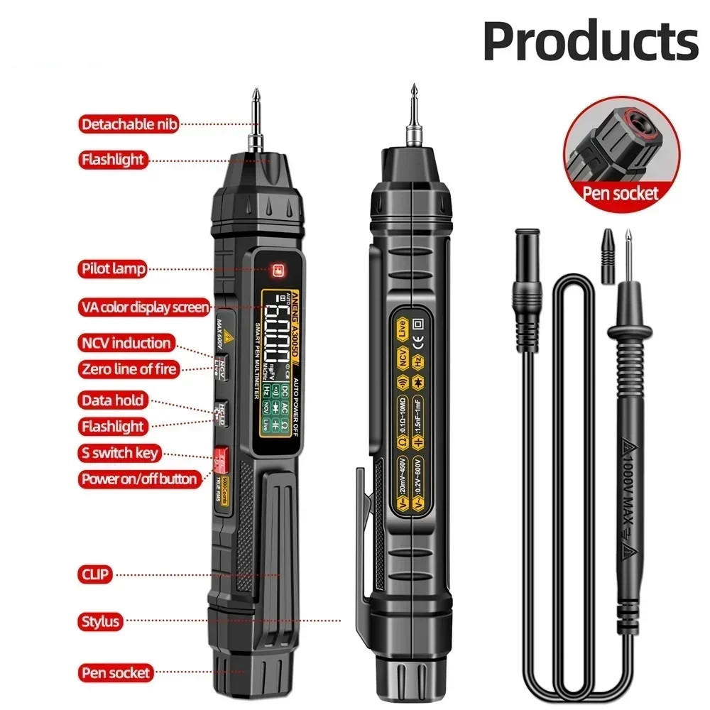 A3005D 6000 Count Multimeter Tester Pen Smart Digital Multimeter AC/DC Voltage Tester Professional NCV Hz Ohm Electrician Tools