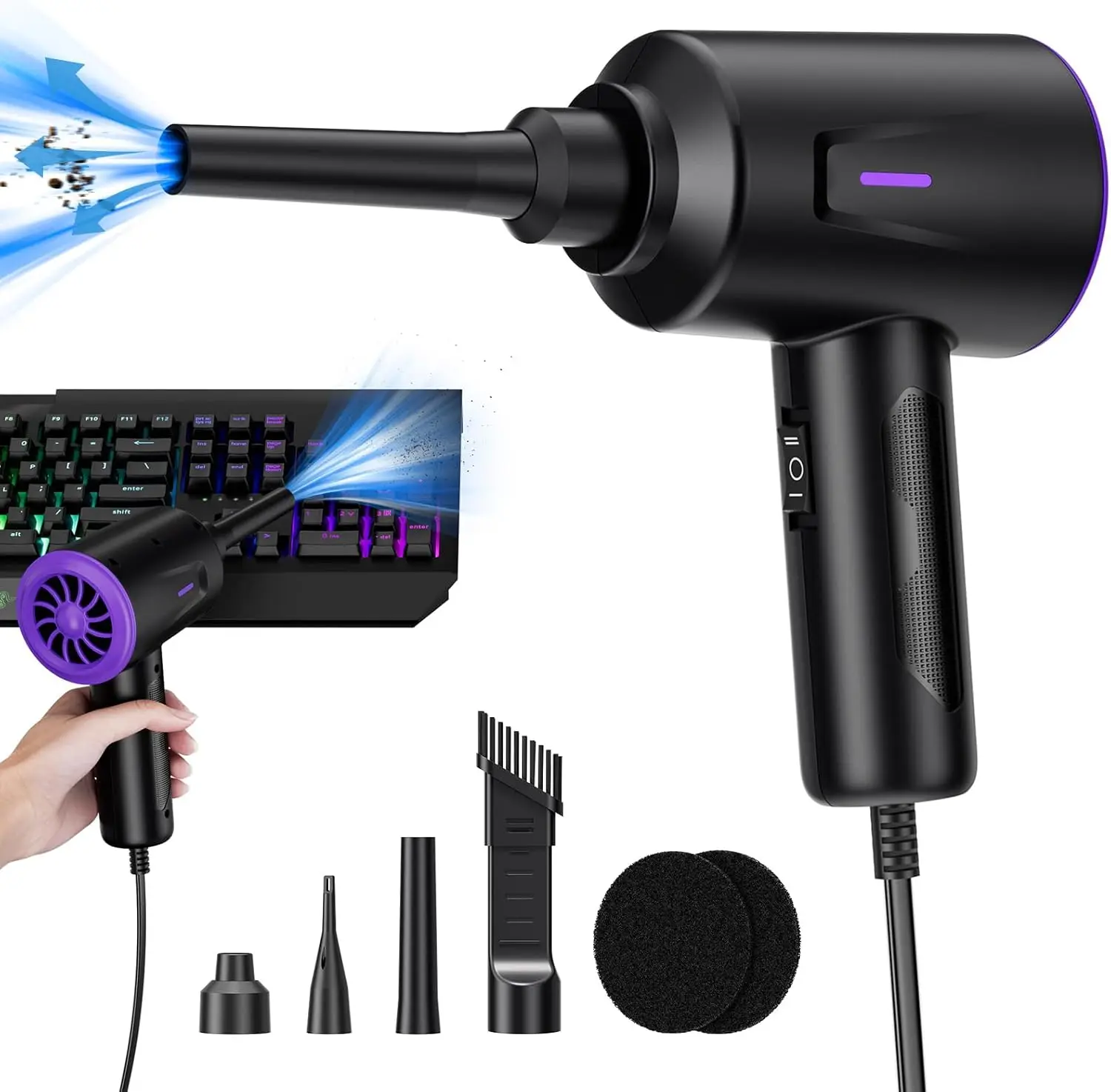 

Электрическая воздуходувка для очистки клавиатуры, компьютера, ПК - мощный мотор 5,74 унции с регулируемыми настройками