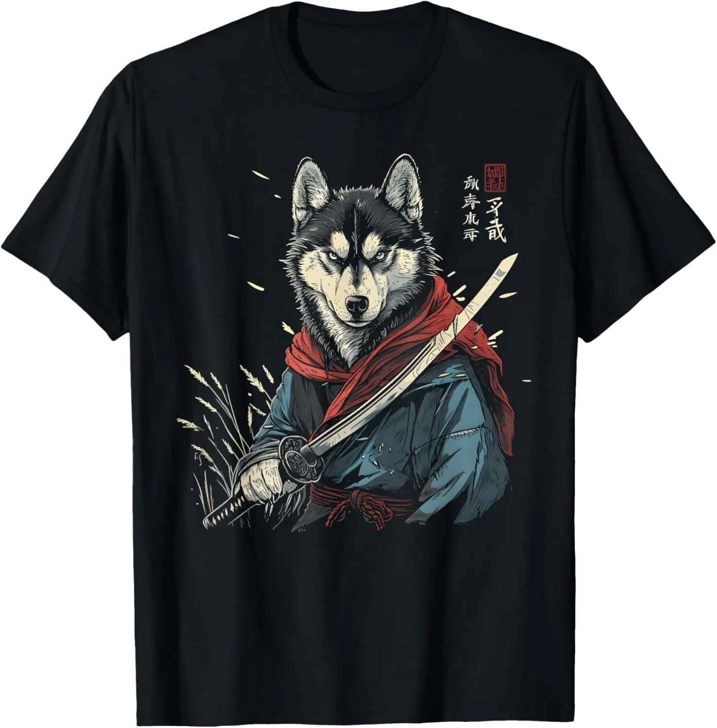 

Samurai Husky Dog Japanese Anime Style Graphic Tee Men Cotton Breathable Short Sleeve Trip Shirt