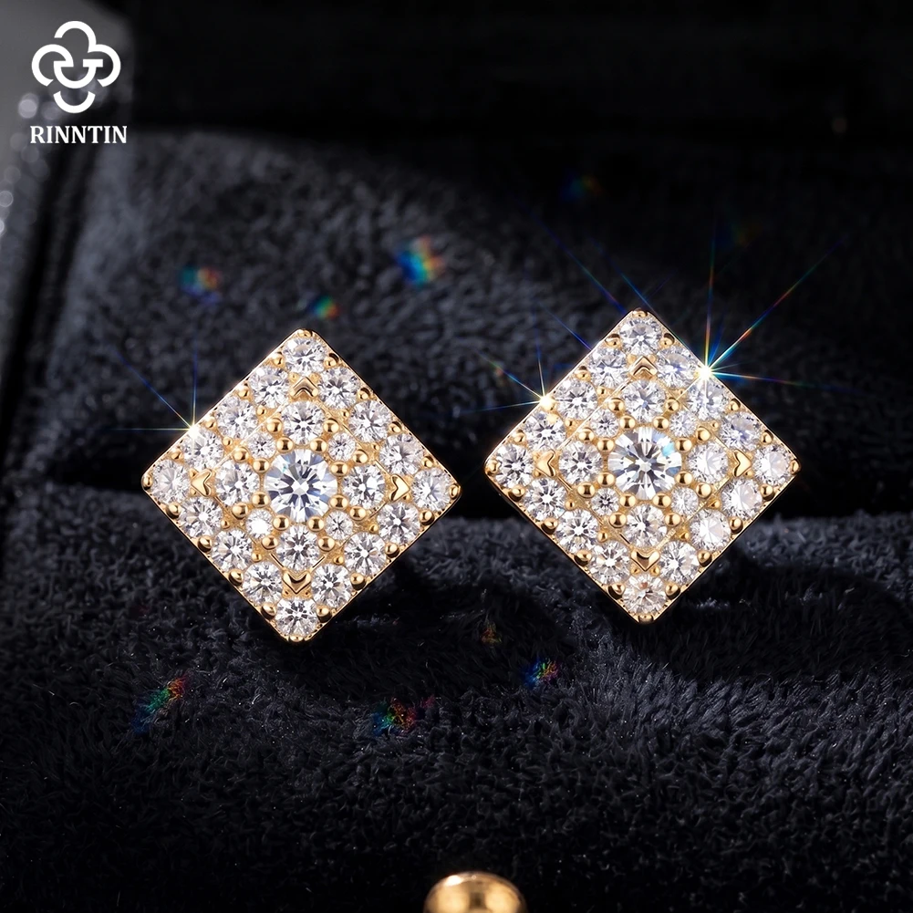 Rinntin Luxury Real Moissanite Diamond Stud Earrings for Women 925 Sterling Silver Brilliant Moissanite Wedding Jewelry MOE25