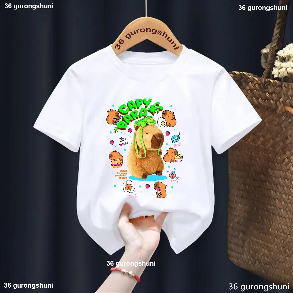 

Cute Big Capybara Doll Print Shrit Capy Lover T-Shirt Boys Baby Girls Gift Kids Clothes Harajuku Short Sleeve T-Shirts Top