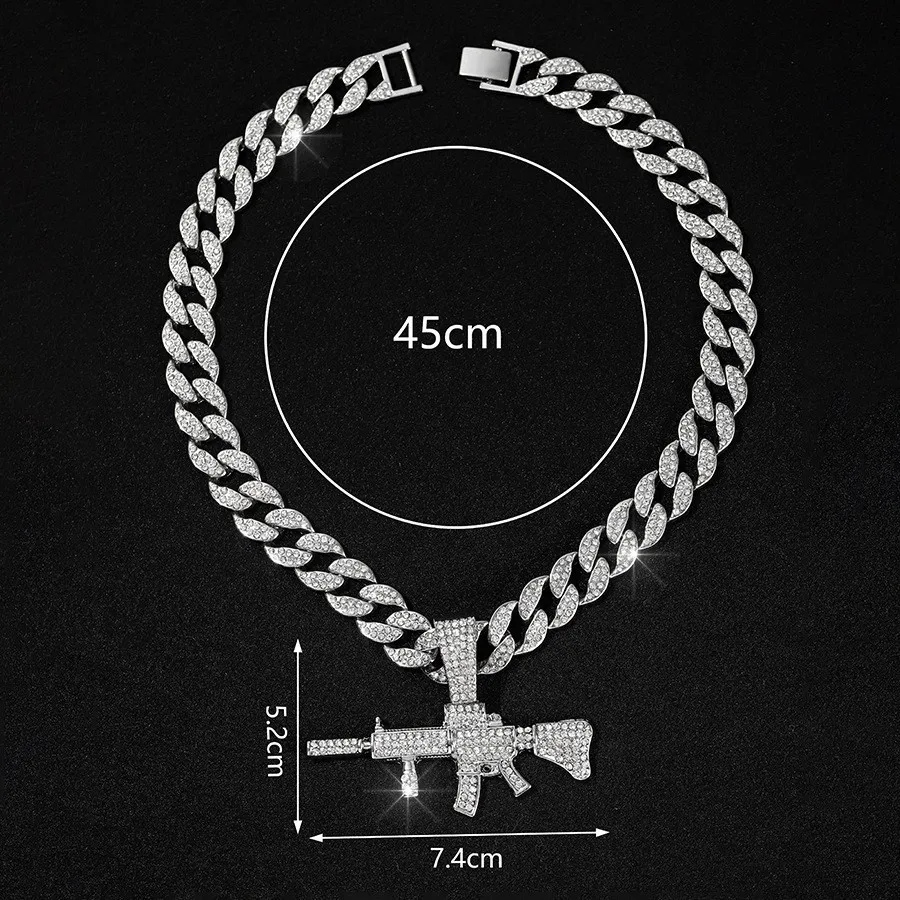 DIY accessories European and American exaggerated punk full of diamonds long gun pendant personalized street dance wear Cuban ch