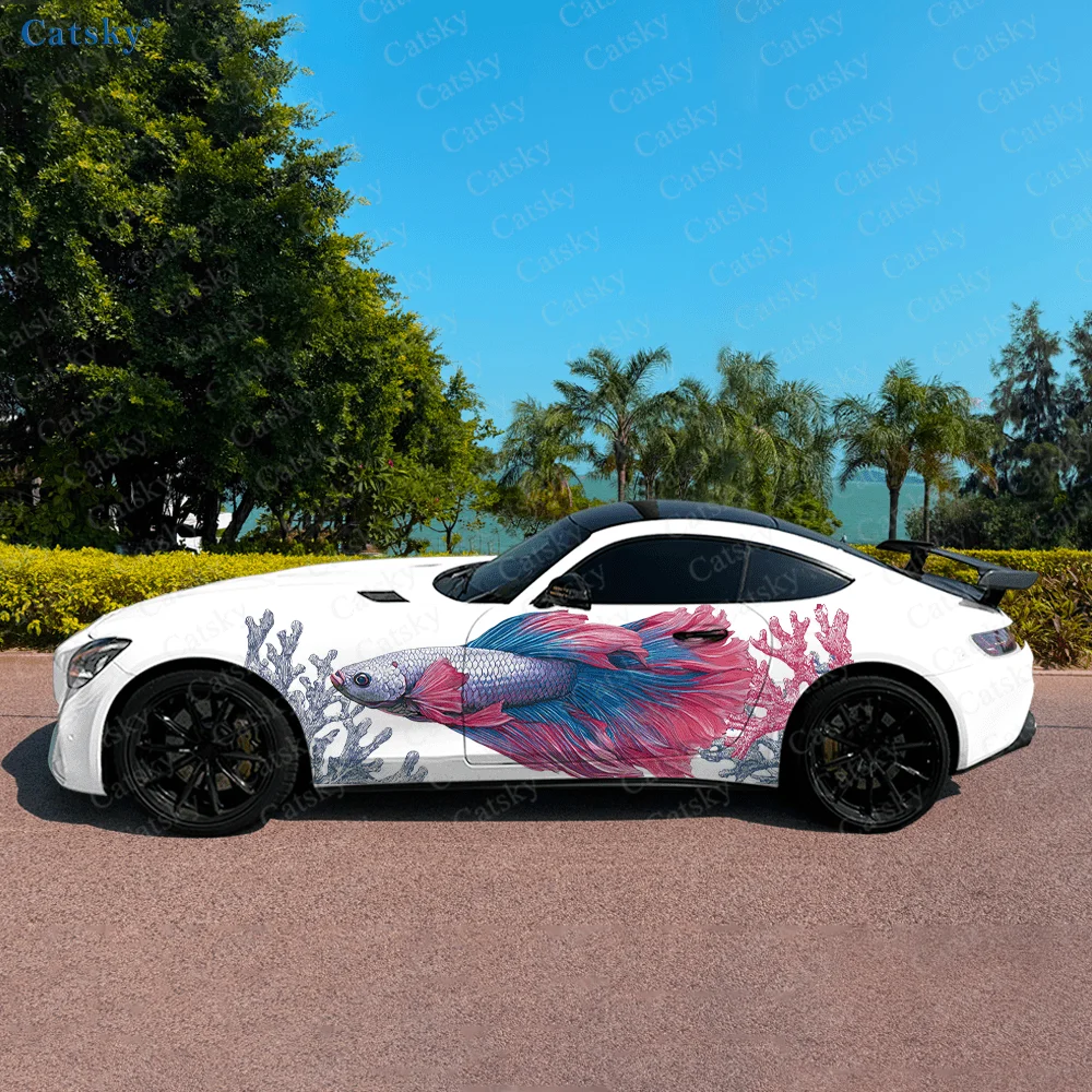 

Dreamy Fighting Fish Coral Car Vinyl Wraps Decal Self-adhesive PVC Sticker Suitable for Trucks SUV Decor Auto Accessories Gift