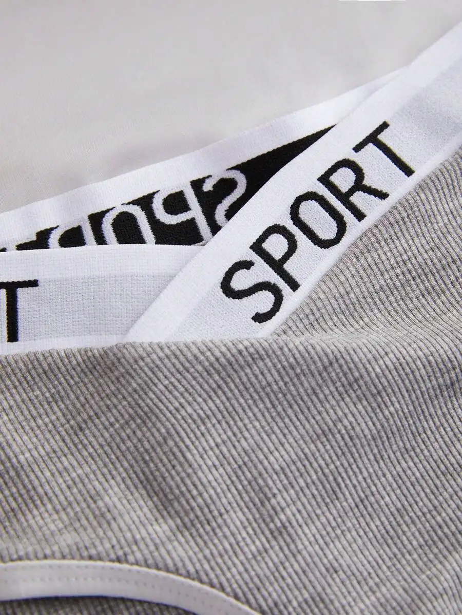 

3pcs Letter Graphic Contrast Binding Womens Panties