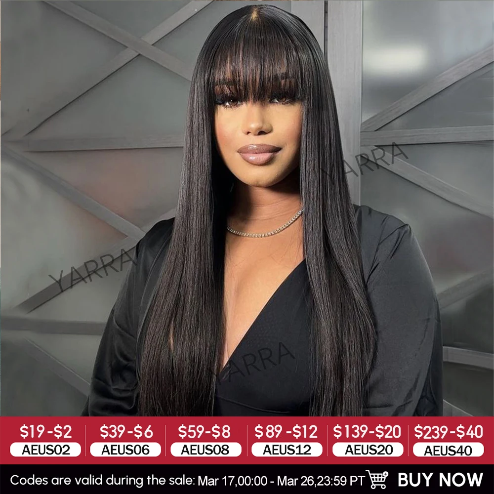 Silky Wig Human Hair Full Machine Made Straight 100% Human Hair Wigs With Bangs For Women Brazilian Wig On Clearance Sale