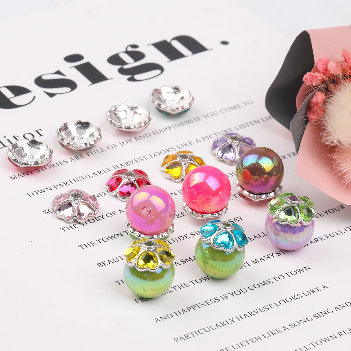 10/15pcs Random Color 15x6mm Heart‑Petal Flower Large Hole Zinc Alloy Beads for Bracelet & Decor Pen DIY Craft