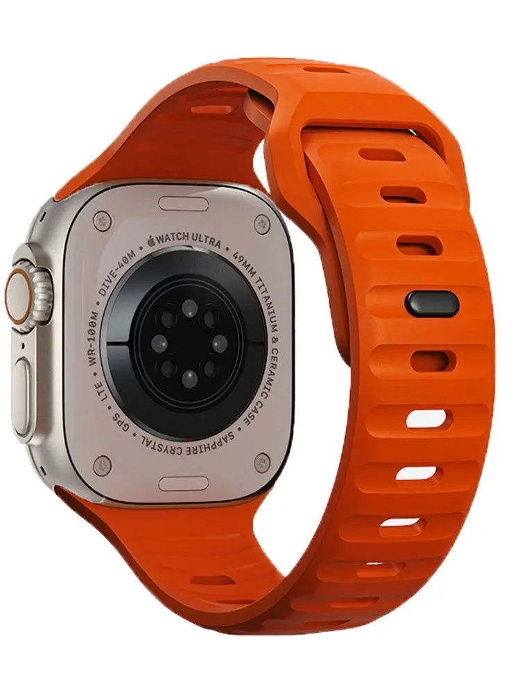 Waterproof Strap For Apple Watch Ultra 2 Band 49mm 44mm 45mm 42mm 41 40mm Orange Silicone Bracelet Correa iwatch 8 7 6 SE 5 4 3