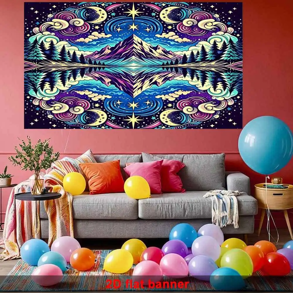 Bohemian Cosmic Galaxy Mountain Landscape Tapestry Wall Hanging Psychedelic Boho Decor Art Print for Bedroom Living Room Home De