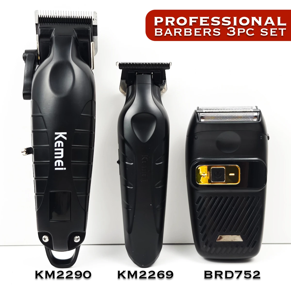 

Professional Electric Hair Clipper 3pc Set KM2290 KM2269 BRD752 Trimmer for Man Three Net Reciprocating Shaver Kemei Barber Shop