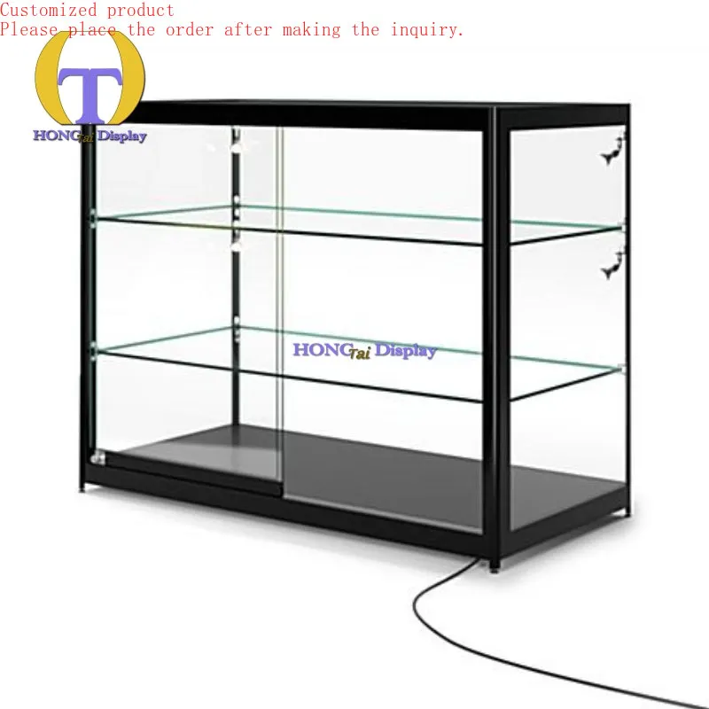 

Custom.Full View Excellent Design Fashion Retail Shop Display Kiosk Stand Alone Type Glass Sliding Door With Lock Glass Furnitur