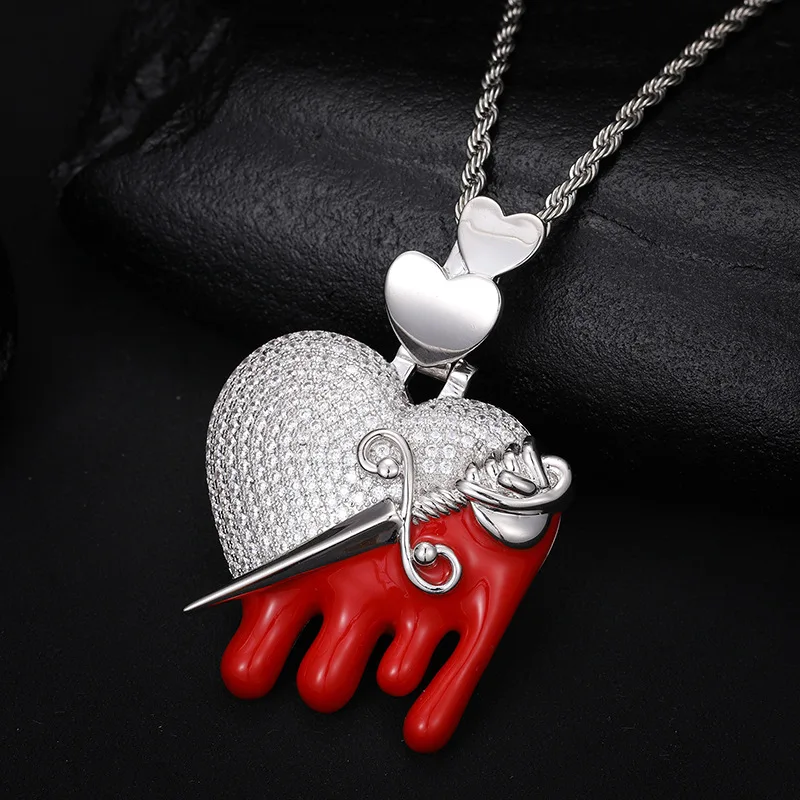 

Ожерелье с подвеской в виде сердца, инкрустированное стразами CZ 5A+, в стиле хип-хоп, светящееся в темноте, для мужчин, подарок для рэпера