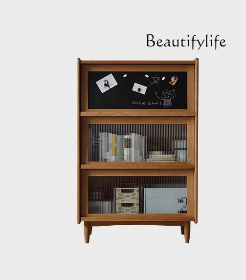 Solid Wood Bookcase Japanese Simple Living Room Storage Cherrywood Magazine Cabinet Multifunctional Storage Solid Wood Locker