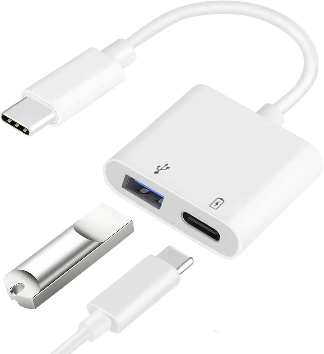 Adaptador USB C OTG 2 em 1, carregamento PD de 60 W, para iPhone 15/15Pro, iPad Pro, S24/S23/S22/S21, Pixel 8/7/6, Chromecast TV
