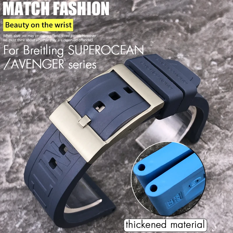 PCAVO 20mm 22mm 24mm Rubber Strap Watch accessories for Breitling SUPEROCEAN Avenger Color Watchband Diving Sports Wristband