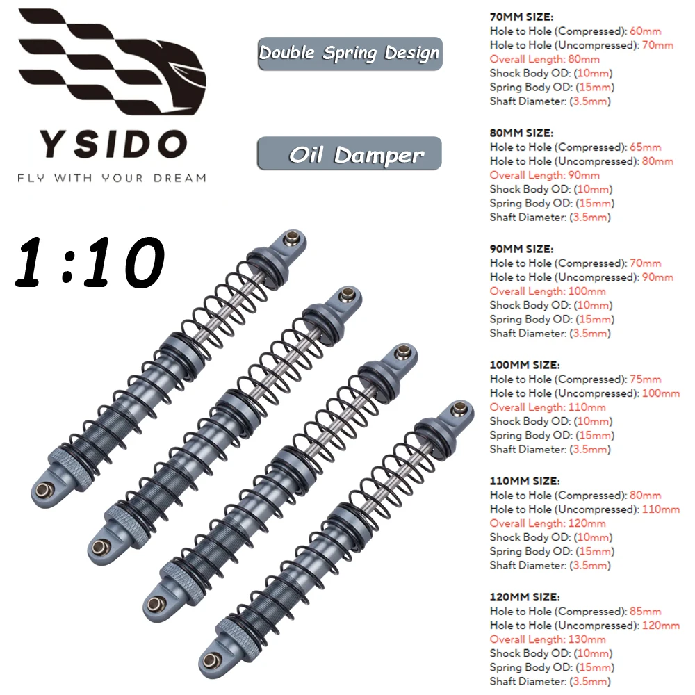 

1:10 металлический амортизатор для радиоуправляемого автомобиля 70/80/90/100/110/120 мм, масляный демпфер для 1/10 RC гусеничного автомобиля, осевой SCX10 90046 AXI03007 TRX4 TRX6