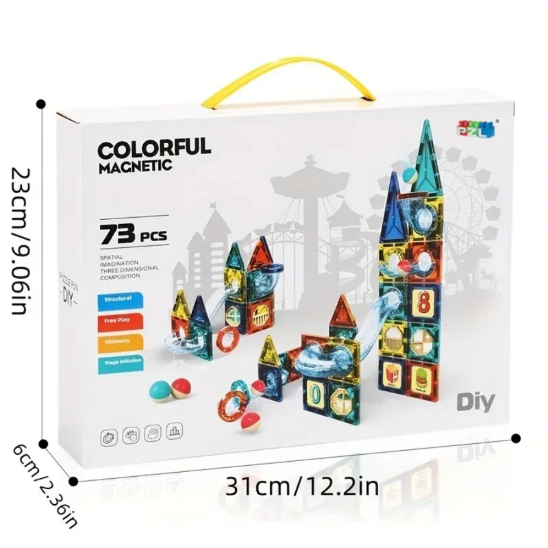 Blocs de construction en feuille magnétique pour enfants, ensemble de jeu, 73 pièces, blocs de construction variés, jouets éducatifs pour enfants