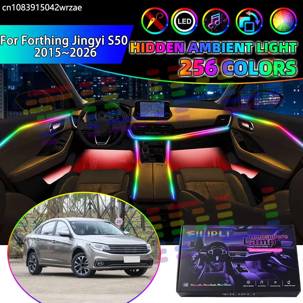 For Forthing Jingyi S50 2015~2026 EV 2016 RGB Car Interior Ambient Lights Strips Breathing Lighting Kit App Control LED strips