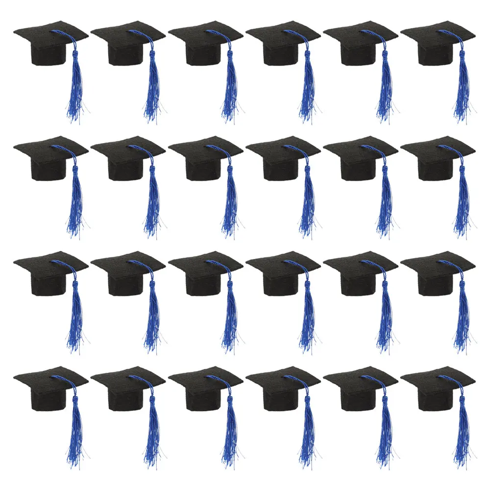

24 Pcs Has Mini Graduation Cap for Flower Bouquet Bottle Toppers Cake Blue Hat Cover 2025 Party Supplies