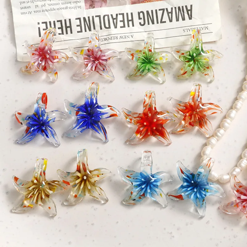 2pcs clear 3d painting simulation starfish pendant diy glass accessories personalized Earrings Material For DIY Jewelry Making