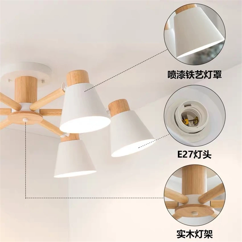 North Europe macaron log wood chandeliers lights living room ceiling lamps bedroom japanese-style
