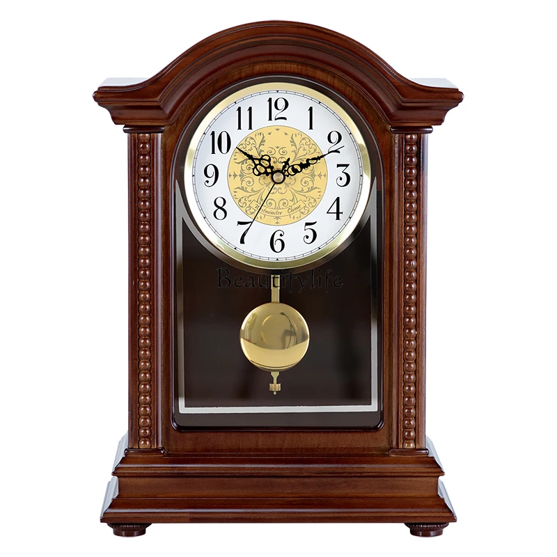 Solid wood table clock living room home European retro swing table cabinet countertop swing clock