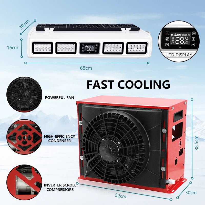 

Универсальный блок испарителя кондиционера 24В/12В для классических автомобилей, грузовиков, фургонов, красный, с выносным пультом управления