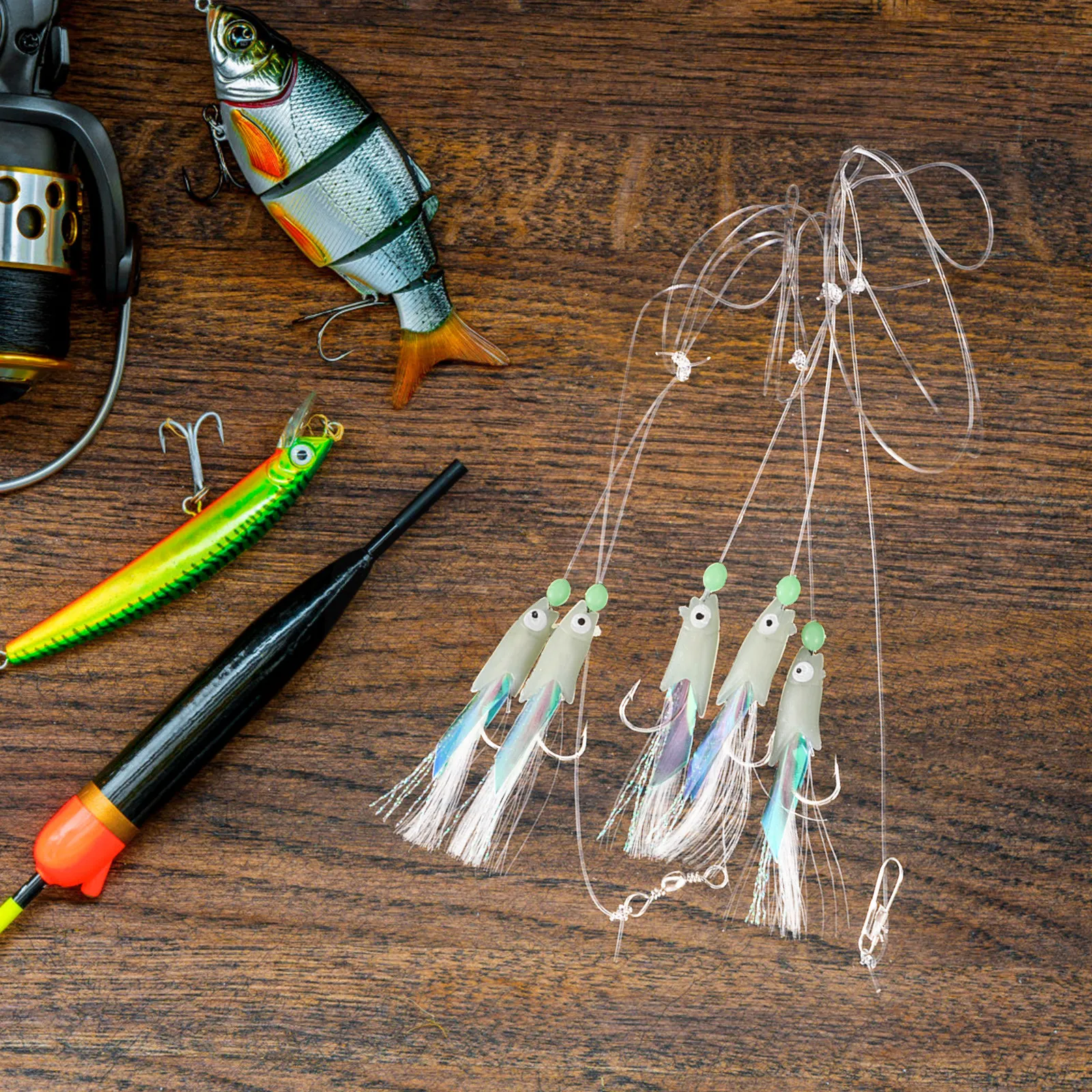 

5Pcs Glow in The Dark Fishing Hooks Luminous Night Tackle Multi Hook String Bait for Freshwater Saltwater Carp