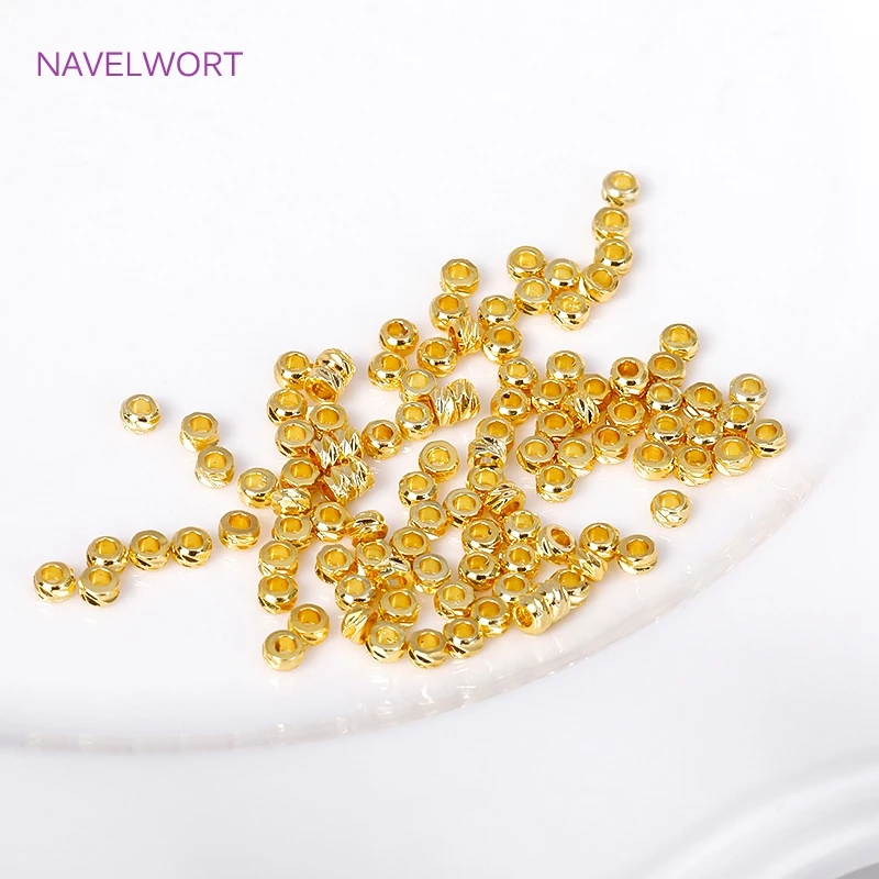 18K Gold Plated Brass Diagonal-Cut Beads Round Flat Spacer Beads For Jewelry Making DIY Beading Bracelet Necklace Findings