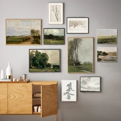 Country Landscape Oil Painting On Canvas Art Prints Vintage Poster Farmhouse Wall Decorative Pictures for Living Room Bedroom