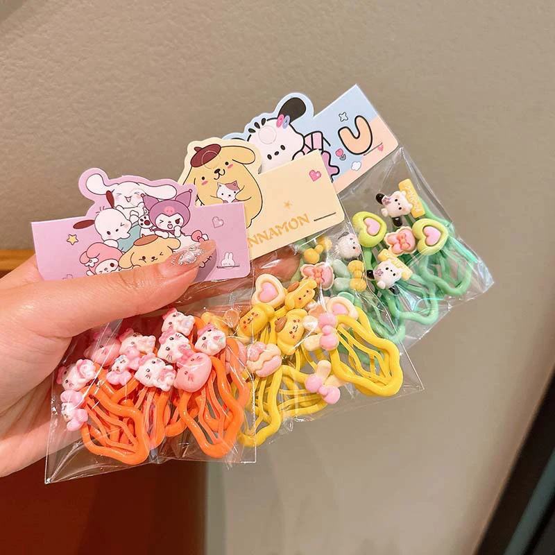 10Pcs/set Cute Sanrio Hello Kitty Hairpin Cartoon Kuromi Cinnamoroll Girl&Child Side Bangs Clips Hair Accessories Holiday Gifts