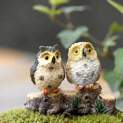 Figurines animaux miniatures hibou, 4 pièces, décoration féerique, jardin, Aquarium, Aquarium, Statue en résine, artisanat