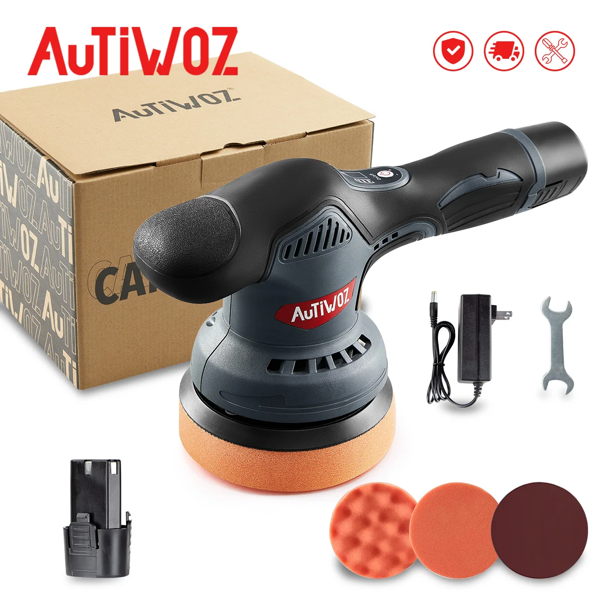 AUTIWOZ 12V Cordless Car Polisher 5 Inch Dual Action Brushless Buffer Machine 2 Batteries US Plug 110V Clearance Sale