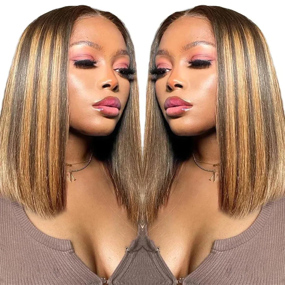 

Highlight Bob Wig Human Hair #4/27 Ombre highlight bob 12 Inch 13x4 Glueless Lace Front Wigs Human Hair Pre Plucked Ombre Bob