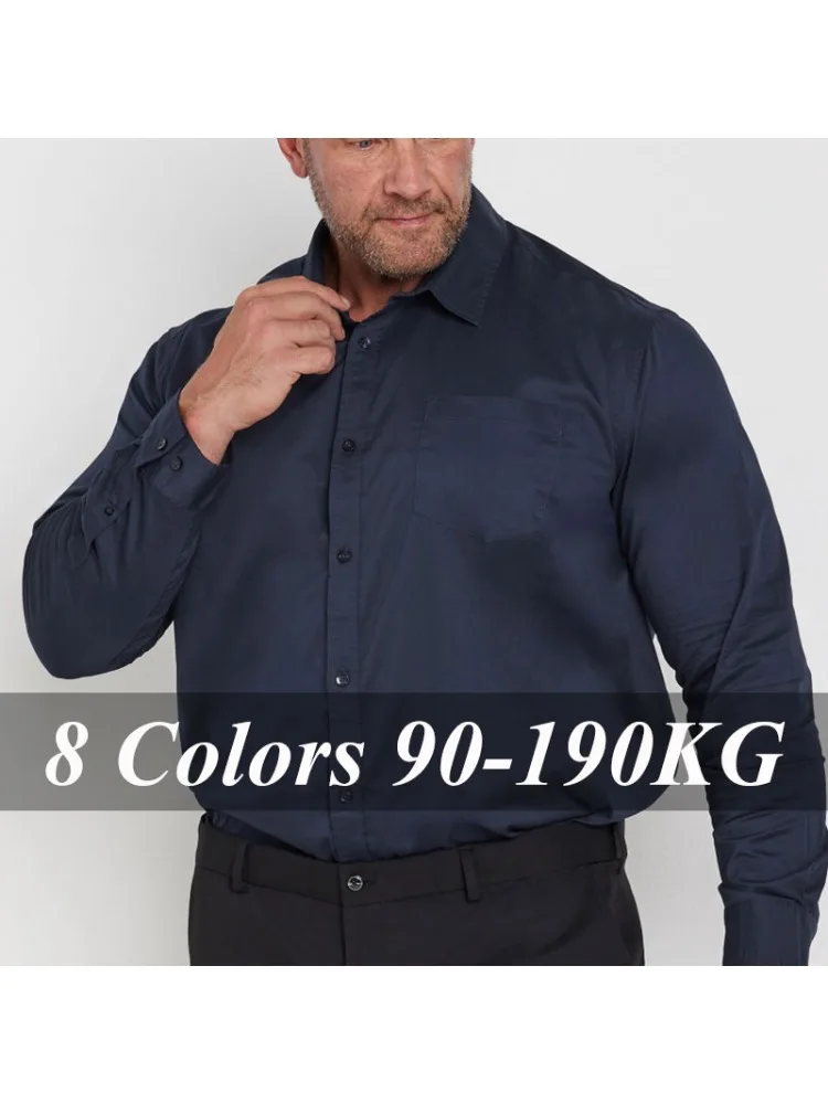 Męska koszula z długim rękawem plus size 60-190KG, dopasowane topy, biznesowa klasyczna podstawowa formalna koszula wizytowa, duże rozmiary, odzież męska. — zdjęcie 2
