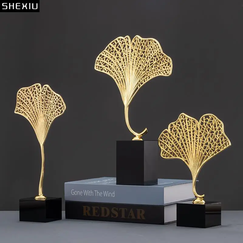 

Creative Hollow Metal Ginkgo Leaf Figurines Living Room Office Furnishings Simulation Plant Crafts Modern Home Decor Accessories