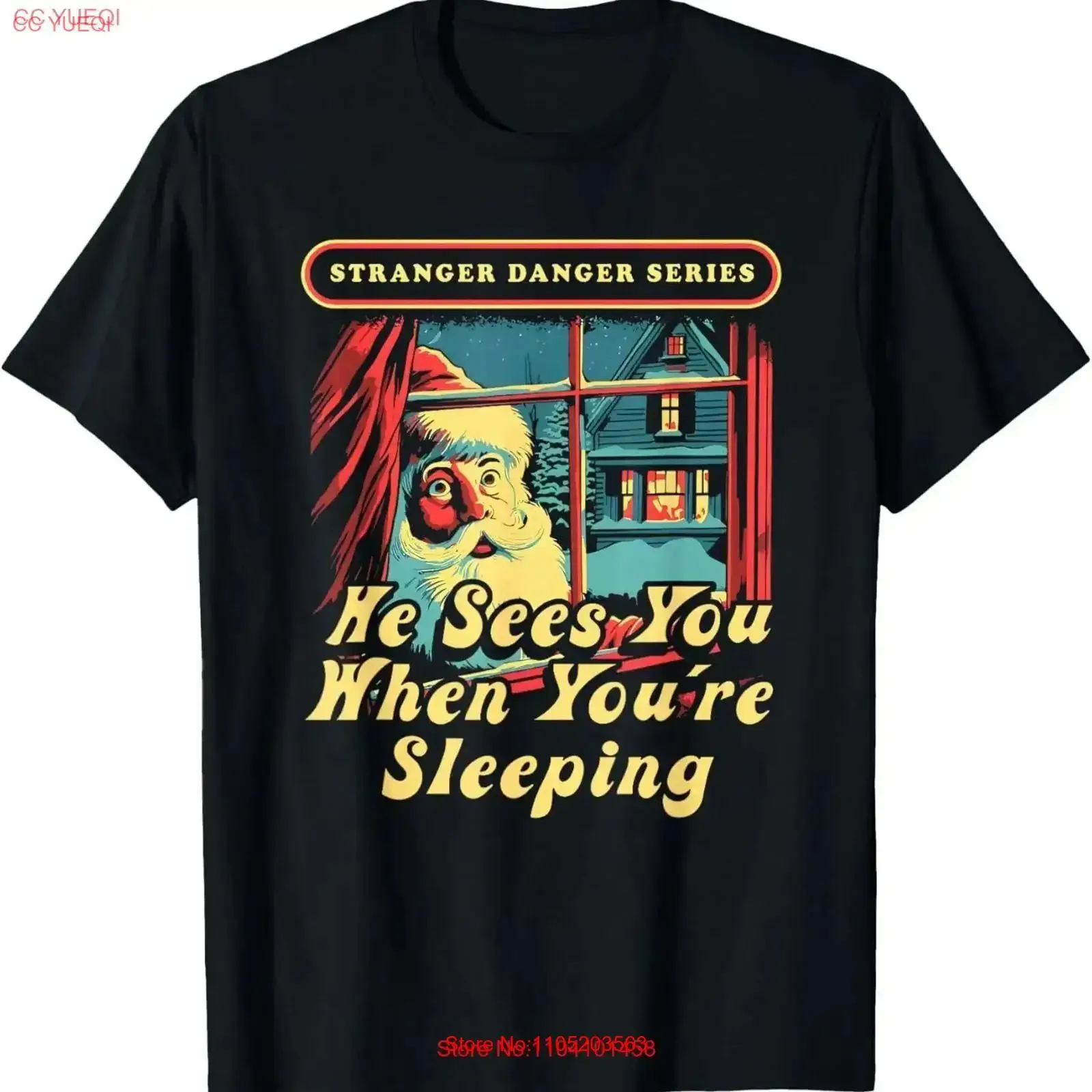 stranger danger series he sees you when you're sleeping christmas T Shirt vintage Washed Stylish Casual Unisex fashion