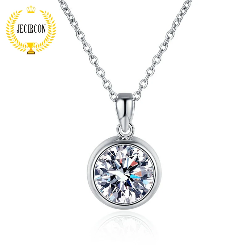 

JECIRCON 1/2/3ct D Color Moissanite Necklace for Women Classic Bubble Round Diamond Pendant Simple 925 Sterling Silver Jewelry