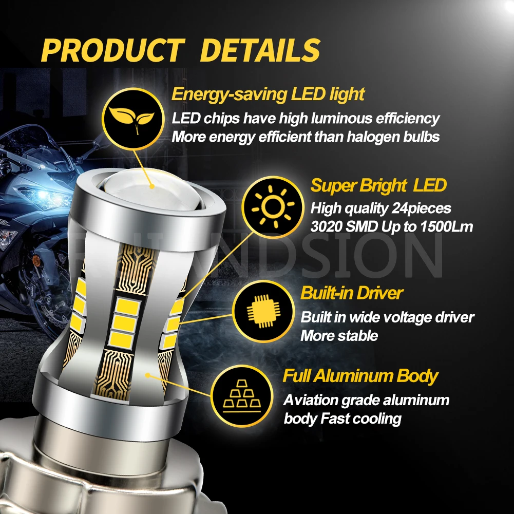 2PCS Ruiandsion BA20D H6 Motorcycle Headlight LED P45T P15D Hi/Lo Beam Lamp P26S 10-30V Bulbs For ATV Scooter Motorbike Headlamp