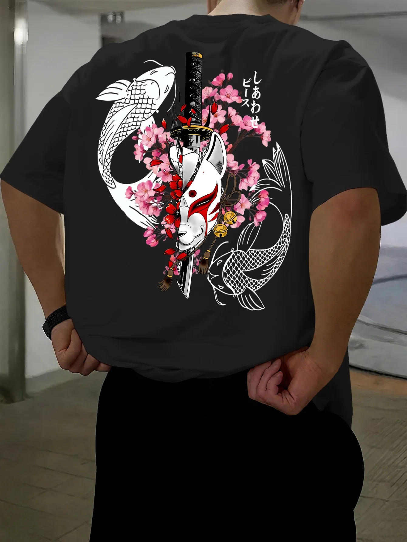 American-style Summer Men  T-shirt Suitable Daily Wear Features Elements Such As Fox Mask Koi Fish Sword Etc. 100% Pure Cotton