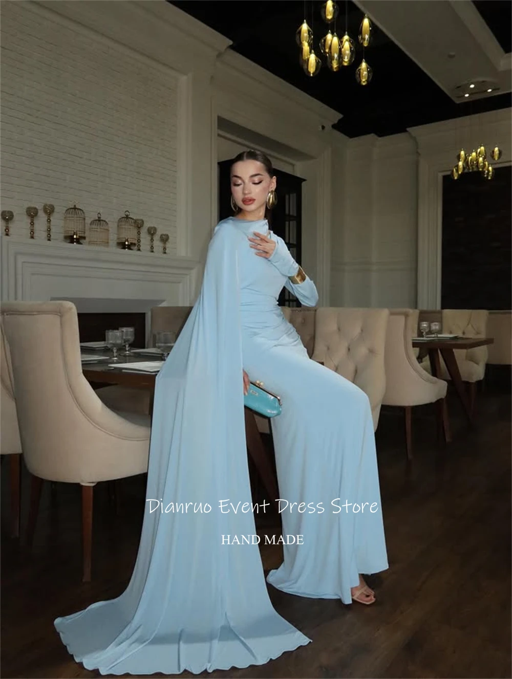 Xikuo Elegant Floor Length Evening Dresses Asymmetrical Neckline Party Gowns Ruched Mermaid Chiffon Robe De Soirée Customized