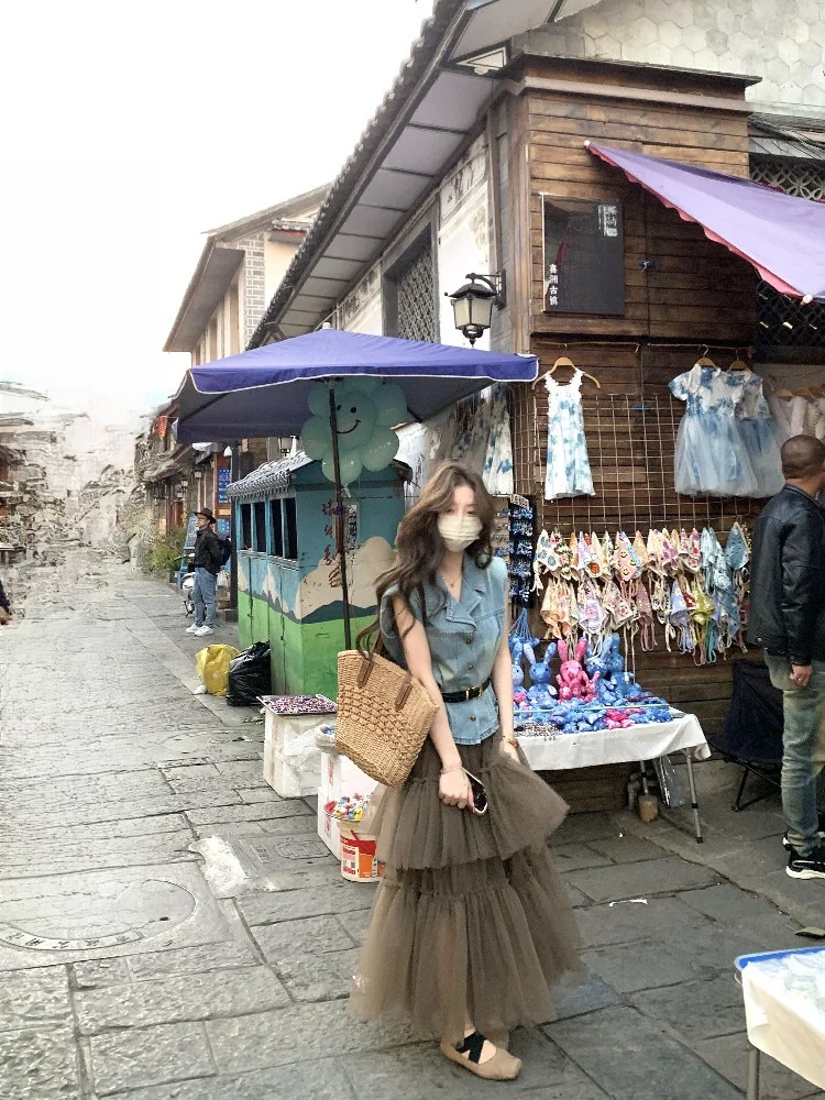 

Женский джинсовый жилет Waed adient в стиле ретро, универсальный летний элегантный топ, модная верхняя одежда для женщин Xxiiuu