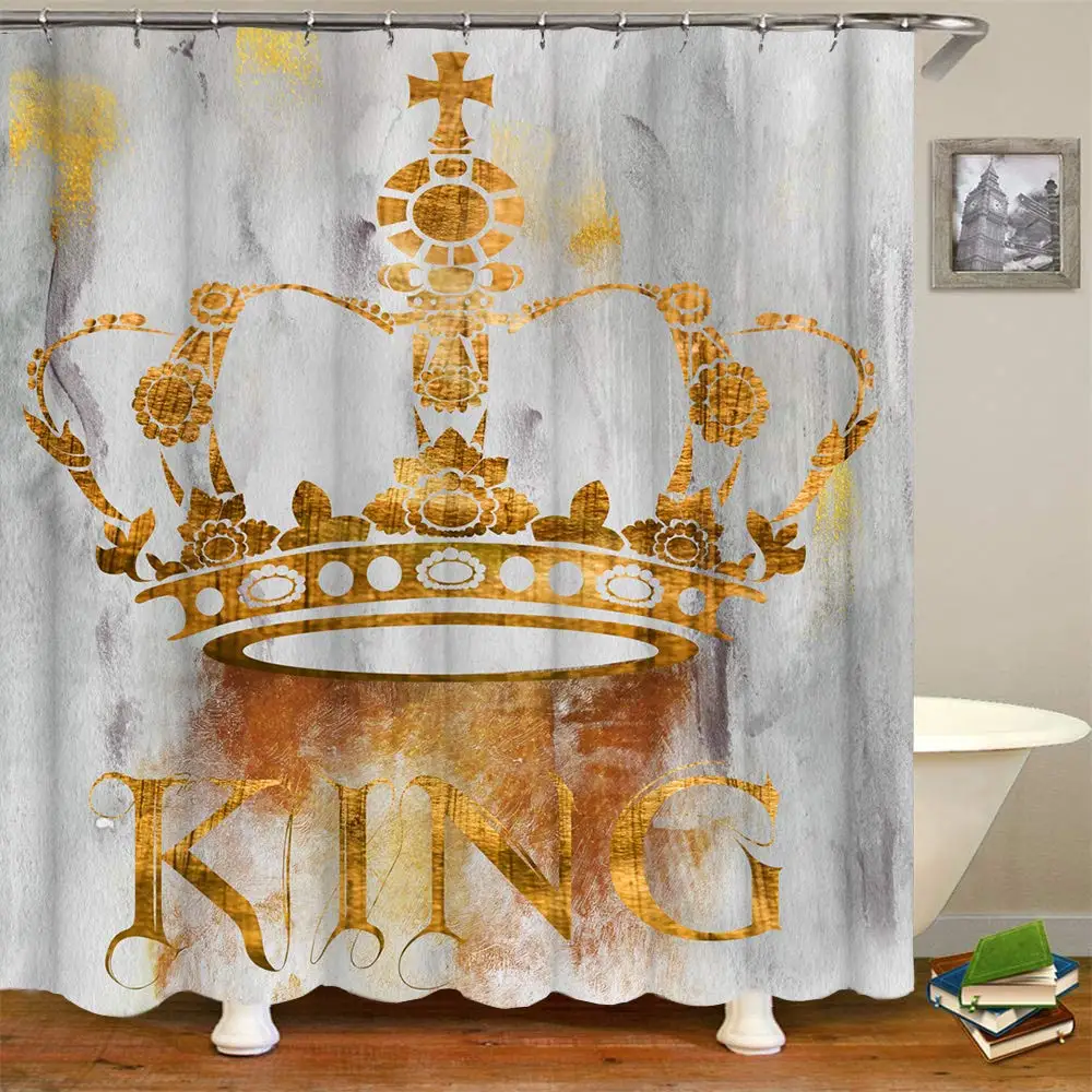 African American Expressions Shower Curtain Black and Gold Rustic Queen Crown Shower Curtain with Hooks Bathroom Curtain Decor