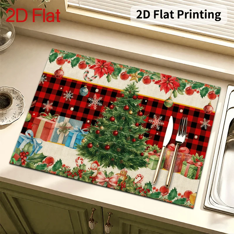 Christmas Home Welcome Rug Red Xmas Stocking Cinnamon Spoon Print Kitchen Mat Indoor Kitchen Floor Mat Festival House Styling